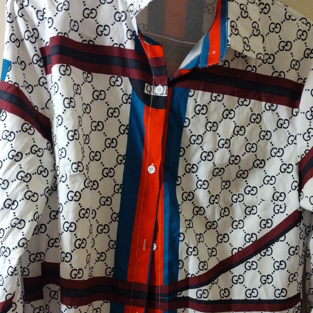 Gucci White Shirt with Red and Blue Stripes